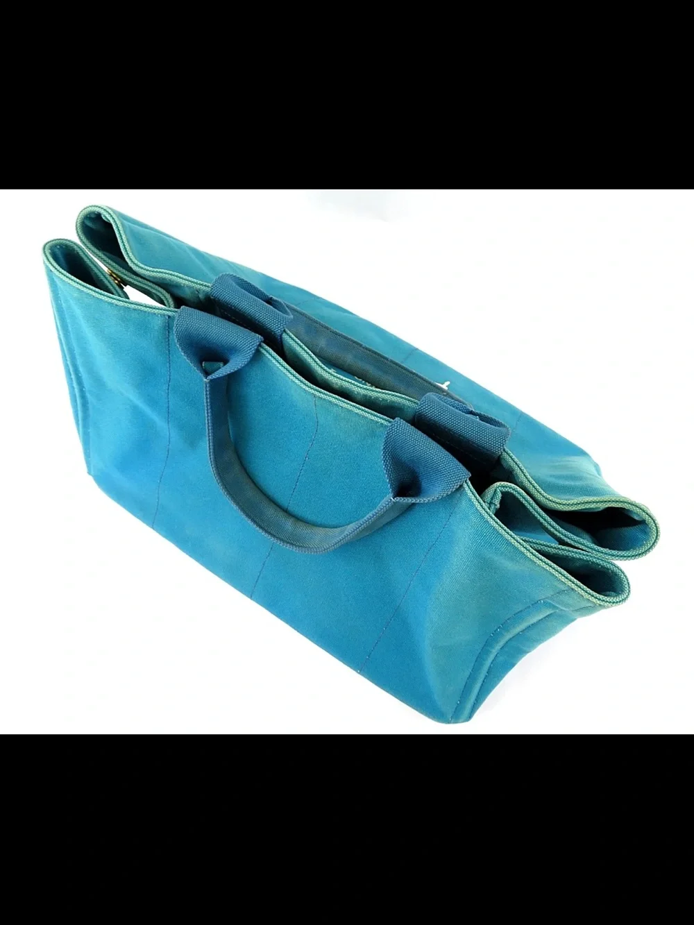 Prada Milano Teal Canvas Tote Bag